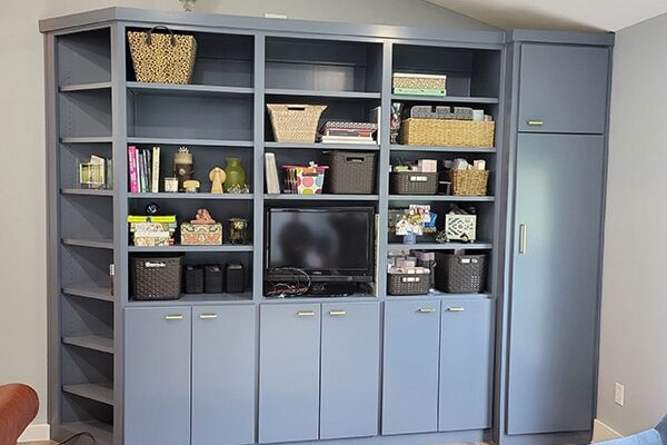 Custom built in bookshelves and storage.