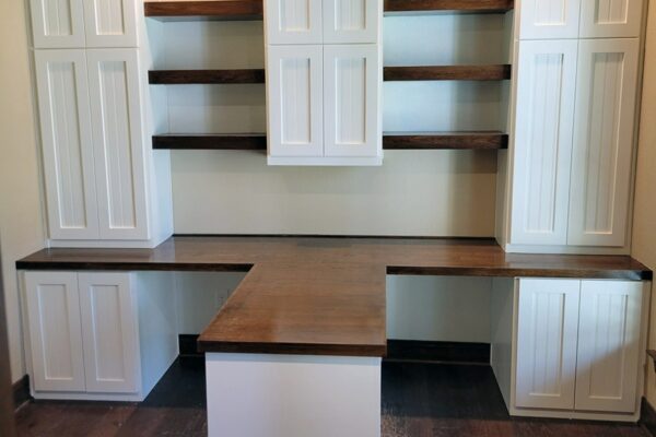 Home Office Built In Cabinets and two desks work station