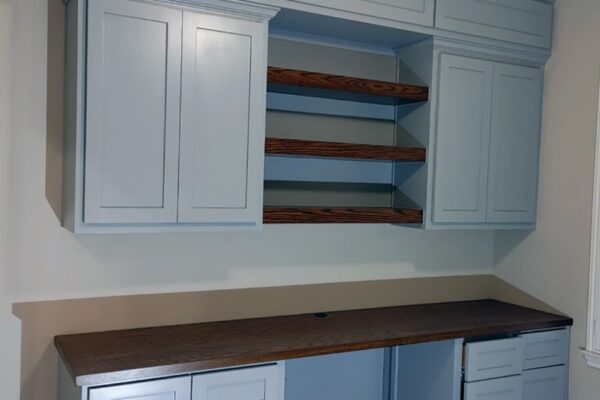 Home Office Built In Cabinets and desk work station blue